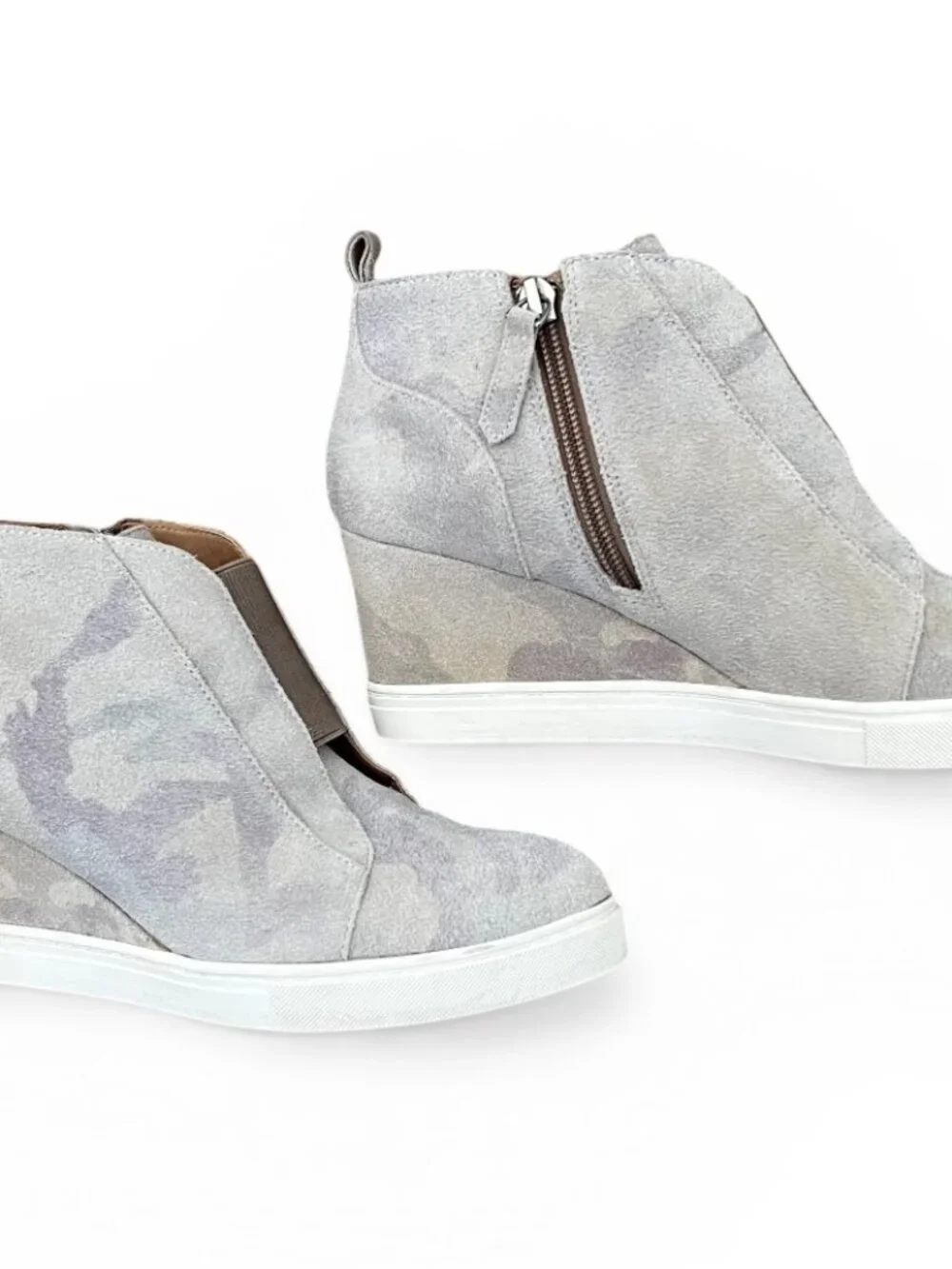 Linea Paolo Women's Sz 7.5 Camo Suede Wedge Sneaker Booties Alt Edgy Streetwear - Picture 2 of 11